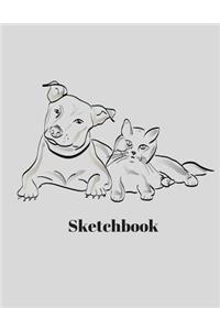 SketchBook: 8.5 x 11 size Dog and Ca t Sketchbook Journal White Unruled Drawing Paper 120 Pages, Durable Soft Cover For Artists and Students