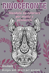 Mandala da colorare per matite e pennarelli - Disegni Anti stress per animali - Animale - Rinoceronte