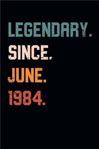 Blank Lined Journal, Notebook, Diary, Planner - Legendary Since June 1984 - 35th Birthday Gift For 35 Years Old Men and Women born in June