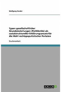 Typen gesellschaftlicher Grundeinstellungen (Politikstile) als sozialstruktureller Erklärungsansatz für die Wahl rechtspopulistischer Parteien