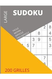 Sudoku Large: 200 Grilles 50 faciles 50 moyens 50 difficiles 50 très difficiles avec solutions