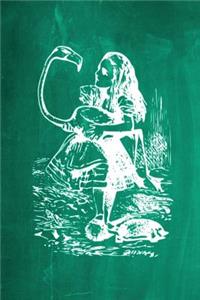 Alice in Wonderland Chalkboard Journal - Alice and The Flamingo (Green)