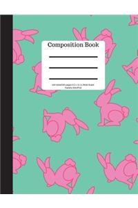 Composition Book 100 Sheet/200 Pages 8.5 X 11 In.-Wide Ruled-Rabbits-Mint/Pink: Pet Rabbit Bunny Notebook for School - Student Journal - Writing Composition Book - Writing Notebook -Soft Cover Notepad