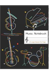 Music Notebook: Blank Sheet Music Notebook, Manuscript Paper, 130 Pages of Staff Paper, 10 Large Staves Per Page