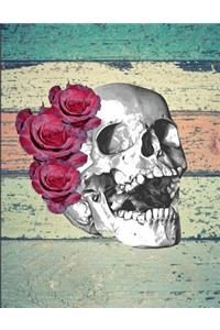 Skull With Roses Vintage Wood Journal Notebook College Ruled Pages 8.5 X 11 (150 Pages)