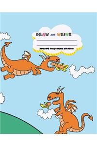 DRAW and WRITE primary composition notebook, 8 x 10 inch 200 page, Cute Dragon fly on blue sky