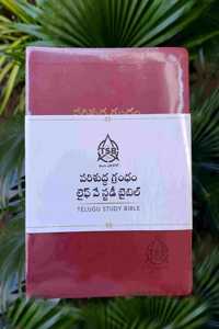 Lifeway Telugu Study Bible, Red PU Leather Touch Study Bible with QR Code, Study Notes with Maps, Charts & Illustrations, Easy to Carry Spiritual Devotions & Essays