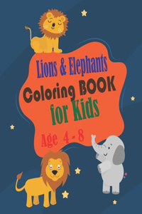 Lions and Elephants Coloring Book for kids age 4 - 8