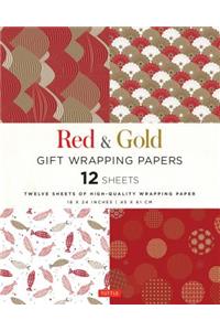 Red & Gold Gift Wrapping Papers - 12 Sheets