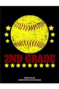 2nd Grade Wide Ruled Composition Notebook: Softball Back to School Elementary Workbook