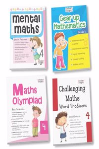 Grade 4 Comprehensive Learning with Mathematics Workbooks Set of 4 Ages 9-10 Years: Gear Up Math, Mental Math, Olympiad, and Challenging Word Problems [Paperback] Scholars Insights