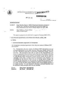 Rcra-superfund Industry Assistance Hotline and Emergency Planning and Community Right-to-know Hotline Report For April 1989