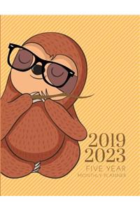 2019-2023 Five Year Planner Jungle Sloth Goals Monthly Schedule Organizer