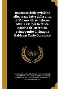 Racconto Delle Pvbliche Allegrezze Fatte Dalla Citta Di Milano Alli IV. Febraro MDCXXX. Per La Felice Nascita del Sereniss. Primogenito Di Spagna Baldasar Carlo Dominico