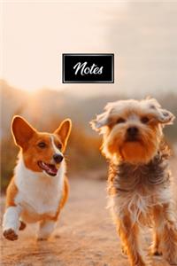 Pembroke Welsh Corgis Dog Pup Puppy Doggie Notebook Bullet Journal Diary Composition Book Notepad - With Buddy in Sunset