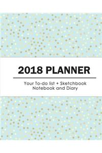 2018 Planner: Gold Dots in Pastel Blue: 2018-2019 Monthly Calendar Planner - Size 8x10 Inches (Organize Your Goals)