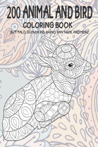 200 Animal and Bird - Coloring Book - Buffalo, Guinea pig, Rhino, Panther, and more