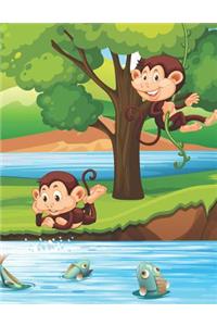 Monkeys at a Lake Blank Lined Notebook