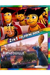 2 in 1 Coloring Book Bee Movie and Ratatouille: Best Coloring Book for Children and Adults, Set 2 in 1 Coloring Book, Easy and Exciting Drawings of Your Loved Characters and Cartoons