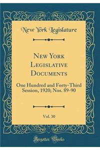 New York Legislative Documents, Vol. 30: One Hundred and Forty-Third Session, 1920; Nos. 89-90 (Classic Reprint)