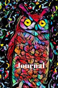 Black Colorful Rainbow Prism Blue Teal Red & Yellow Owl Bird Lovers Pretty Blank Lined Journal for Daily Thoughts Notebook Diary for Women for Ladies