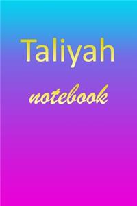 Taliyah: Blank Notebook - Wide Ruled Lined Paper Notepad - Writing Pad Practice Journal - Custom Personalized First Name Initial T Blue Purple Gold - Taking 