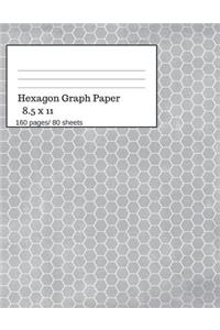 Hexagon Graph Paper: Hexagonal Paper Notebooks, Hexagon Small, Graph Paper Hexagon, 160 Pages/ 80 Sheets, 8.5 X 11 Size. Gray Theme