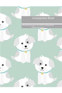 Composition Book 100 Sheets/200 Pages/7.44 X 9.69 In. College Ruled/ Maltese Dog Pattern