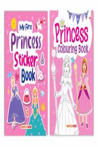 Activity books for Kids (Set of 2 Books) - Princess sticker and Colouring Activity Books - Age 2+ - Gift to Children for Painting, Drawing and Colouring