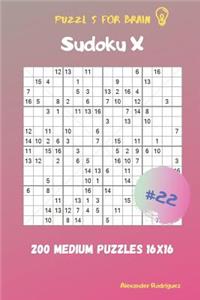 Puzzles for Brain - Sudoku X 200 Medium Puzzles 16x16 vol.22