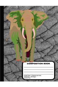 Wild Elephant Composition Notebook 200 Graph Paper Pages