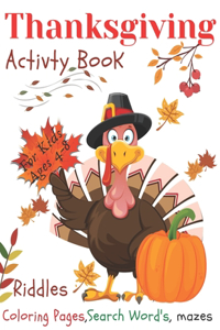 Thanksgiving Activity Book For Kids Ages 4-8