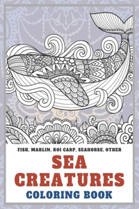 Sea creatures - Coloring Book - Fish, Marlin, Koi carp, Seahorse, other