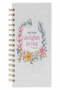 Christian Art Gifts Journal W/Scripture for Women Lord Delights Isaiah 62:4 Bible Verse Floral Wreath 192 Ruled Pages, Large Hardcover Notebook, Wire Bound