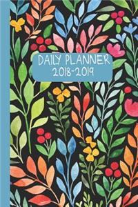 Daily Planner 2018 - 2019: Black Watercolor Flower Diary Planner for Women. Includes Calendar, Notes, To-Do Section and Goal Setting. 16 Months Sep 18 to Dec 19