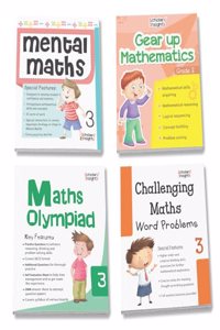 Grade 3 Comprehensive Learning with Mathematics Workbooks Set of 4 Ages 8-9 Years: Gear Up Math, Mental Math, Olympiad, and Challenging Word Problems [Paperback] Scholars Insights