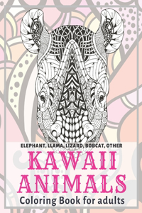 Kawaii Animals - Coloring Book for adults - Elephant, Llama, Lizard, Bobcat, other