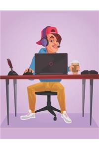 Teenager Sitting at Laptop Blank Lined Notebook