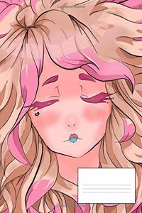 Cute Pink Anime Girl Wide Ruled Composition Books / Notebooks