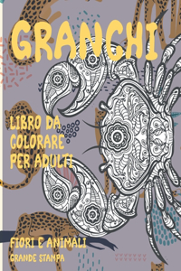 Libro da colorare per adulti - Grande stampa - Fiori e Animali - Granchi