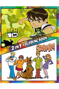 2 in 1 Coloring Book Ben 10 and Scooby Doo: Best Coloring Book for Children and Adults, Set 2 in 1 Coloring Book, Easy and Exciting Drawings of Your Loved Characters and Cartoons