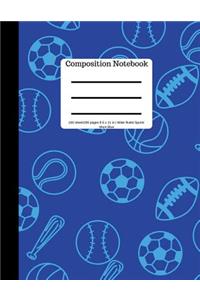 Composition Book 100 Sheet/200 Pages 8.5 X 11 In. Wide Ruled Sports-More Blue