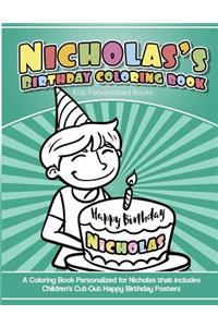 Nicholas's Birthday Coloring Book Kids Personalized Books