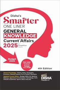 Disha's SMARTER One Liner General Knowledge & Current Affairs 2025 for Competitive Exams 4th Edition | Question Answer Format | UPSC, PSC, SSC, Bank, Railways RRB, CDS, NDA, Police, Constable, CUET