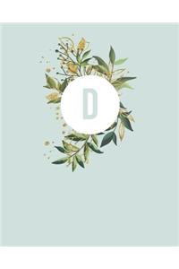 D: 110 Dot-Grid Pages - Light Blue Green Monogram Journal and Notebook with a Simple Vintage Floral Green Leaves Design - Personalized Initial Letter J