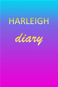 Harleigh: Journal Diary - Personalized First Name Personal Writing - Letter H Blue Purple Pink Gold Effect Cover - Daily Diaries for Journalists & Writers - J