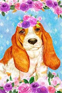 Bullet Journal Notebook for Dog Lovers Basset Hound in Flowers 4