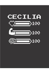 Cecilia: Pixel Retro Game 8 Bit Design Blank Composition Notebook College Ruled, Name Personalized for Girls & Women. Gaming Desk Stuff for Gamer Girls. Funn