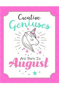Unicorn Composition Notebook Creative Geniuses Are Born In August