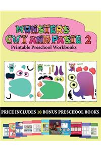 Printable Preschool Workbooks (20 full-color kindergarten cut and paste activity sheets - Monsters 2)